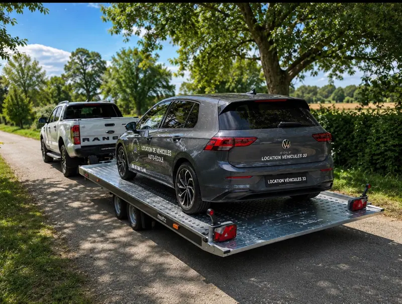 Véhicule auto-école livré sur remorque